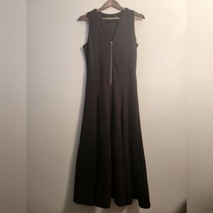 Maeve Anthropology Vera Midi Dress Black Zip Front V Neck Womens Size S